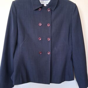 Larry Levine Navy Double-Breasted Petite Jacket